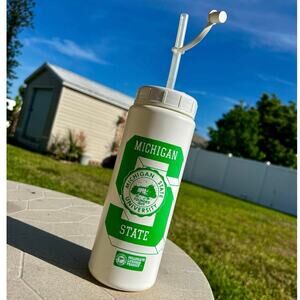 Vtg Michigan State MSU Spartans Water Bottle & Straw Collegiate Licensed USA